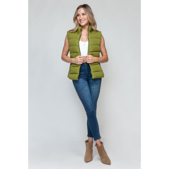SNOBBISH Green Zip Up Turtleneck Puffer Vest Full Zip Pockets New Fall Winter - Picture 3 of 9